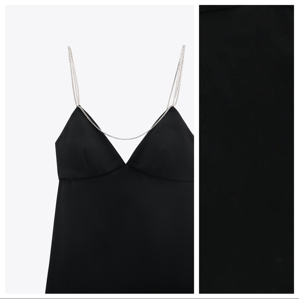 Sold.Zara Black Rhinestone Strap Mini Dress Size M - Picture 5 of 8